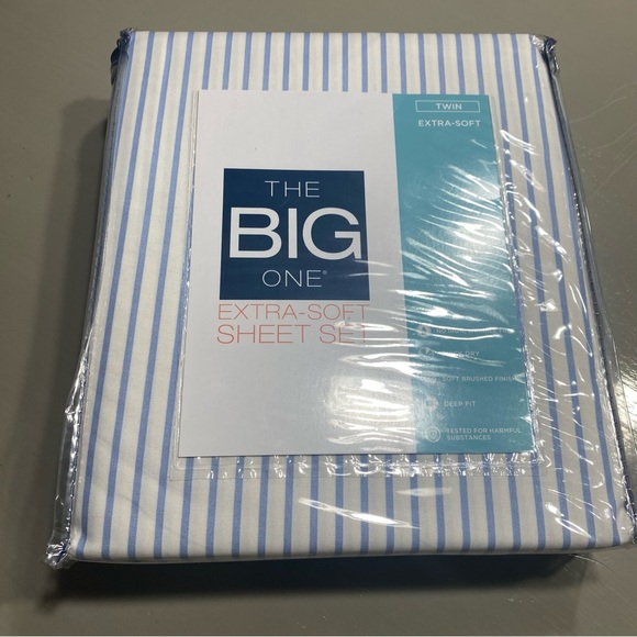 The Big One Twin Size Microfiber Extra Soft Sheet Set  3 pieces Blue Stripe - Picture 1 of 5